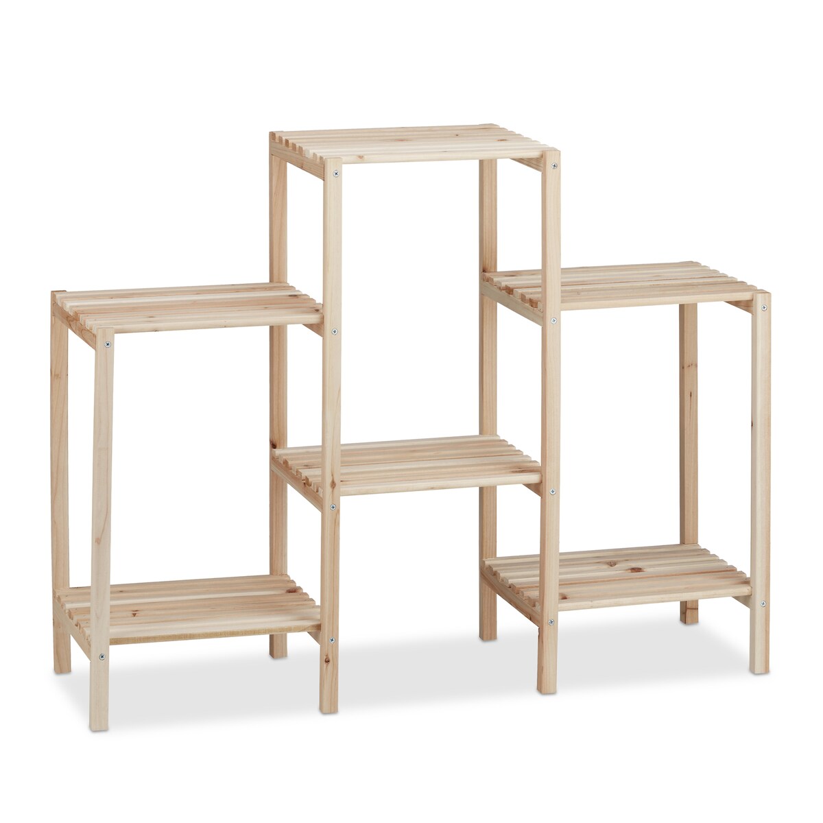 Relaxdays Pflanzenregal Holz, für Innen, stabil, rustikal, rostfrei, massiv, Blumenregal, HxBxT: 70 x 89 x 27 cm, natur Image