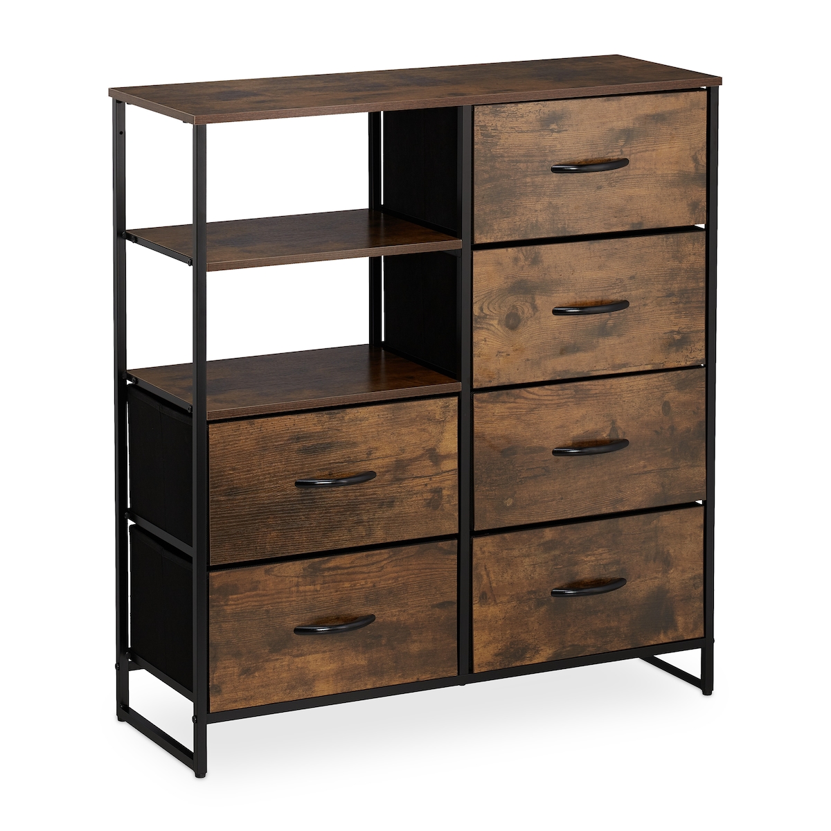 Relaxdays Kommode, 6 Schubladen, 3 Ablagen, Bücher & Deko, Regalkommode Industrial, HxBxT: 92x84x32 cm, braun/schwarz Image