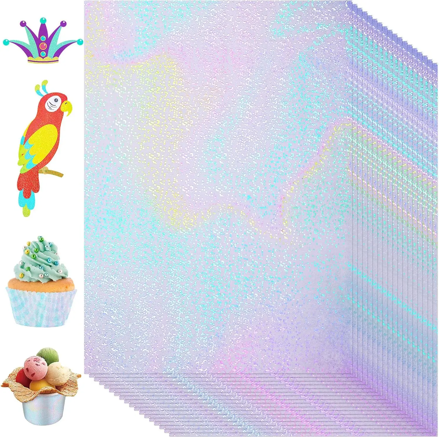 A4 50 Blatt 8,3 x 11,7 Zoll Spot holografisches Aufkleberpapier, glitzernde, klare Overlay-Kaltlaminierfolie, selbstklebende Vinylfolie Image