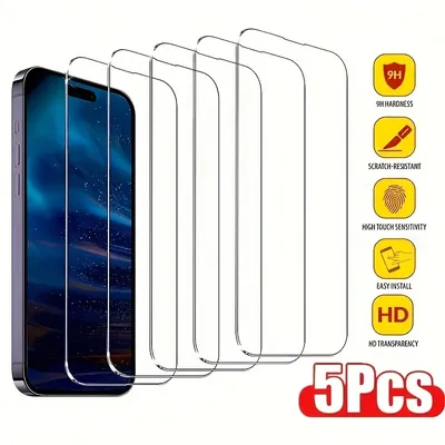 5 Stück gehärtetes Glas für iPhone 16 15 14 13 12 11 Pro Max Plus 16e Displayschutzfolie für IPhone 17 Pro Max 17Air XR XS Max Glas