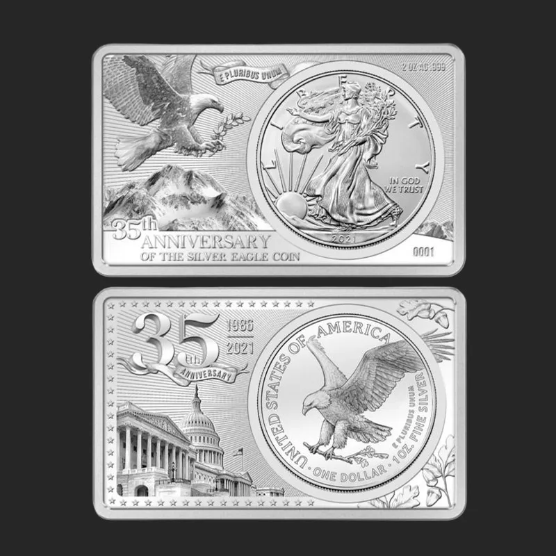 2021 American Eagle Silver Bar 2oz 999 Raffinierte, nicht magnetische Silberbarrenmünze, der 35. Auflage Eagle Silver Block