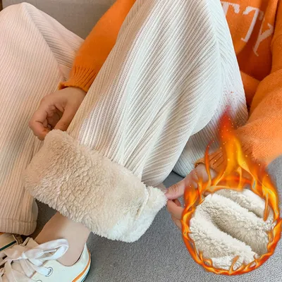 Women Pants Lamb Fleece Thickened Wide Leg Pants Women Autumn Winter Loose Corduroy Pants Trousers Women Sweatpants