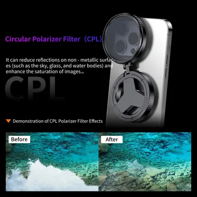 Polarizer Camera Lens, Magnetic Circular Universal Lens Clip 52MM CPL Filter Kit Camera Lens, For iPhone Android Smartphone