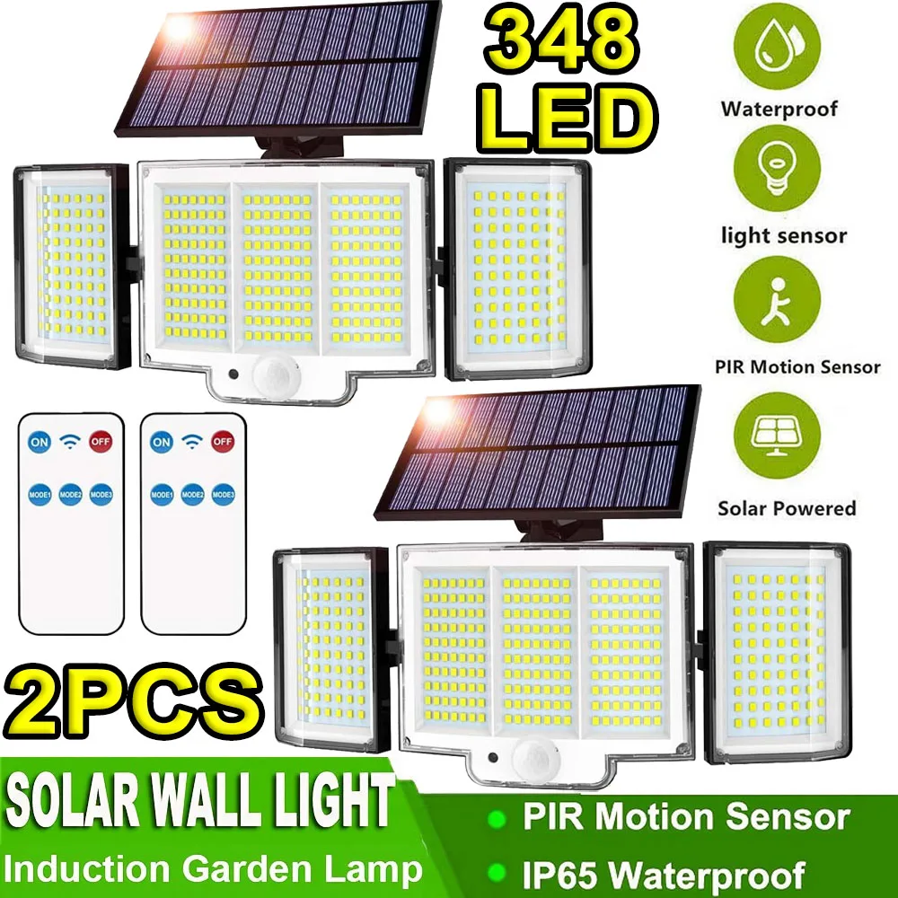 348 LED Solar Split Wandleuchte Bewegungsmelder Lichter 3-Modus mit Fernbedienung Outdoor Wasserdicht Garten Sicherheit Dekor Lampe
