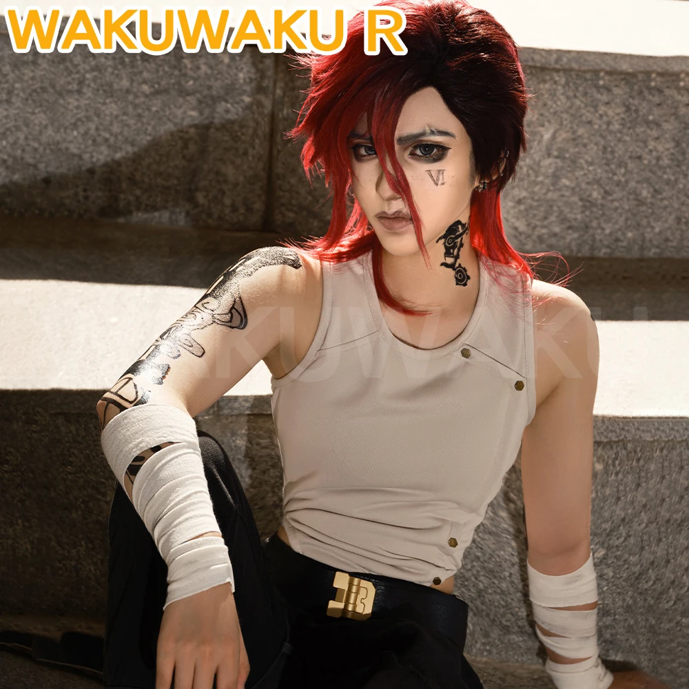 AUF LAGER Vi Cosplay Kostüm Anime Arcane Cosplay【S-3XL】WakuWaku-R Vi Cosplay Damen Graue Weste Tägliches Kostüm LOL Übergröße Image