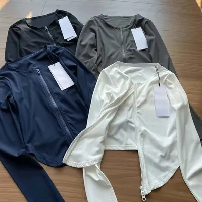 LO Women Autumn Tops and Blouse Long Sleeve Zip Neck Slim Fit Shirts Sexy Casual Chic Ribbing Crop Tops Female Yoga Top