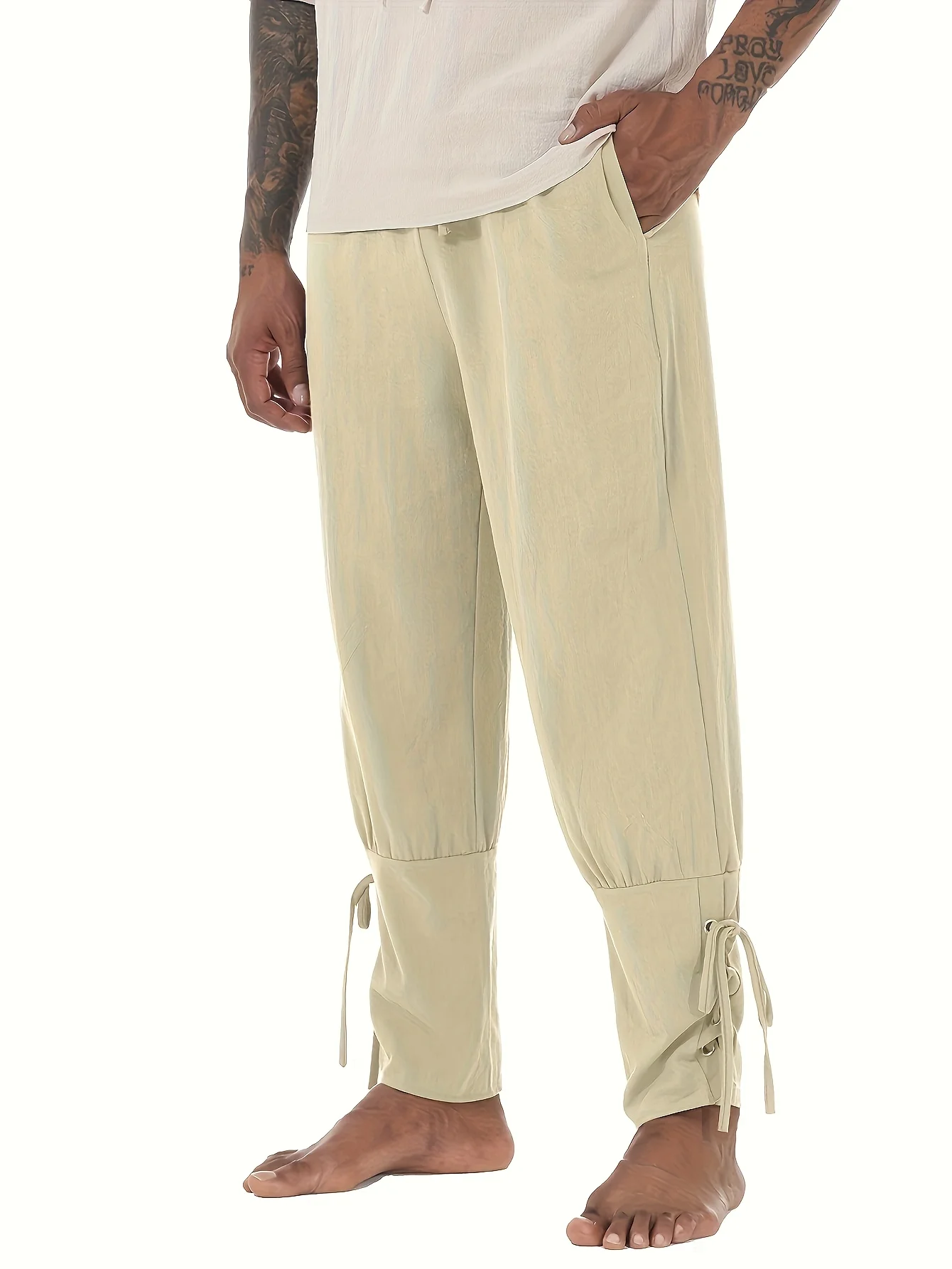 Herren Retro mittelalterlicher Renaissance-Stil elastische Taille Hose Halloween Party Piraten Rollenspiel Kostüm Image