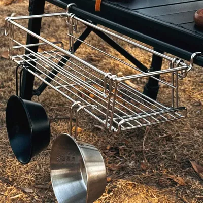 Camping Folding Basket Outdoor Folding Table Side Shelf Stainless Steel Table Accessories Portable Organizer for Beach Backyard