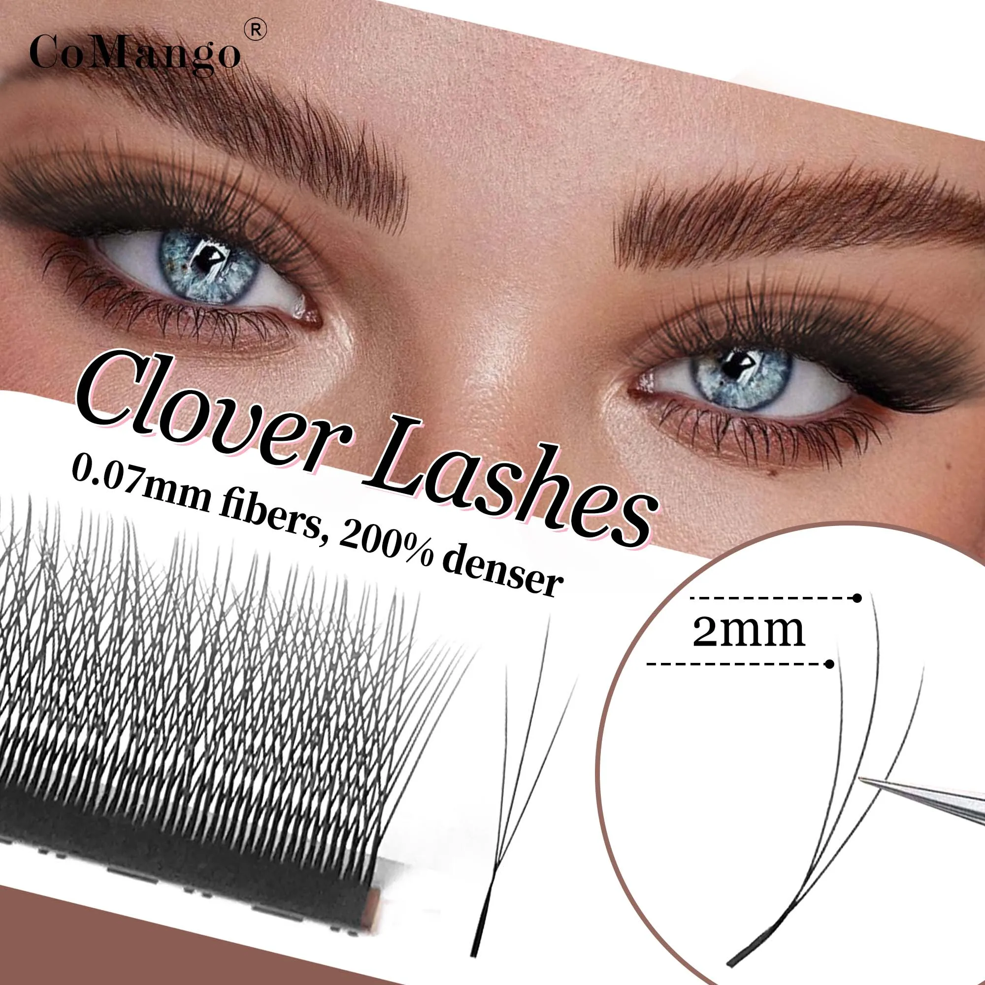 CoMango Extension ciglia a forma di W Ciglia strette 3D W Spark Clover Lashes Ciglia finte volume fan in visone sintetico Trucco