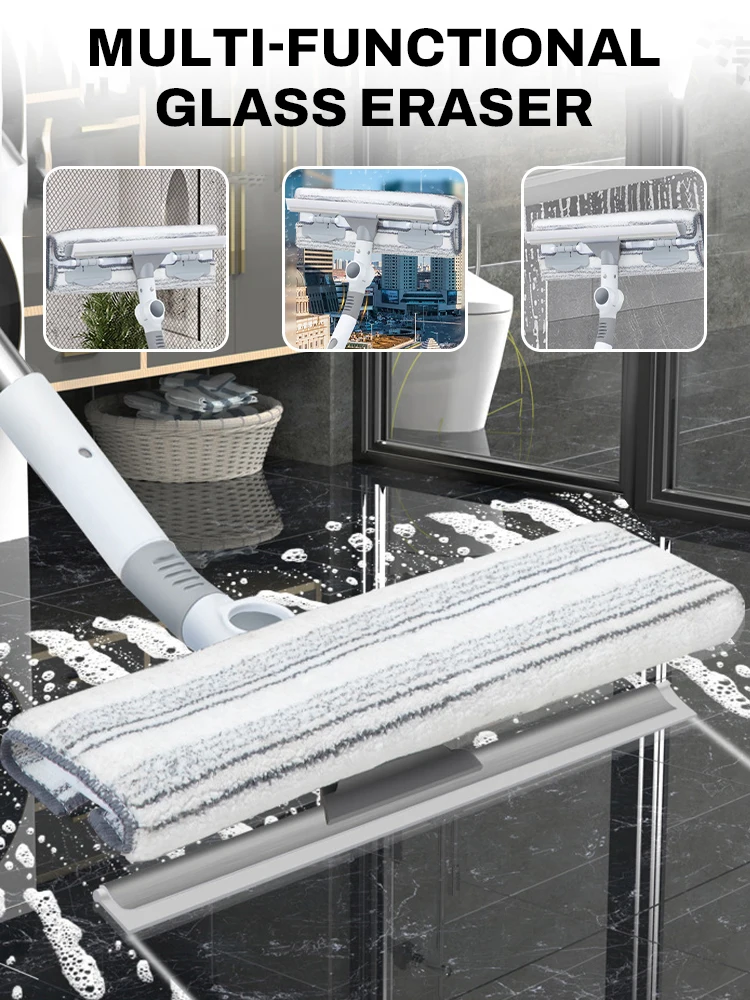 2-in-1 Fenster Glas Wischer Multifunktionale Teleskop Stange Glas Reinigung Mopp Fenster Waschen Pinsel Werkzeuge Haushalt fenster Schaber Image