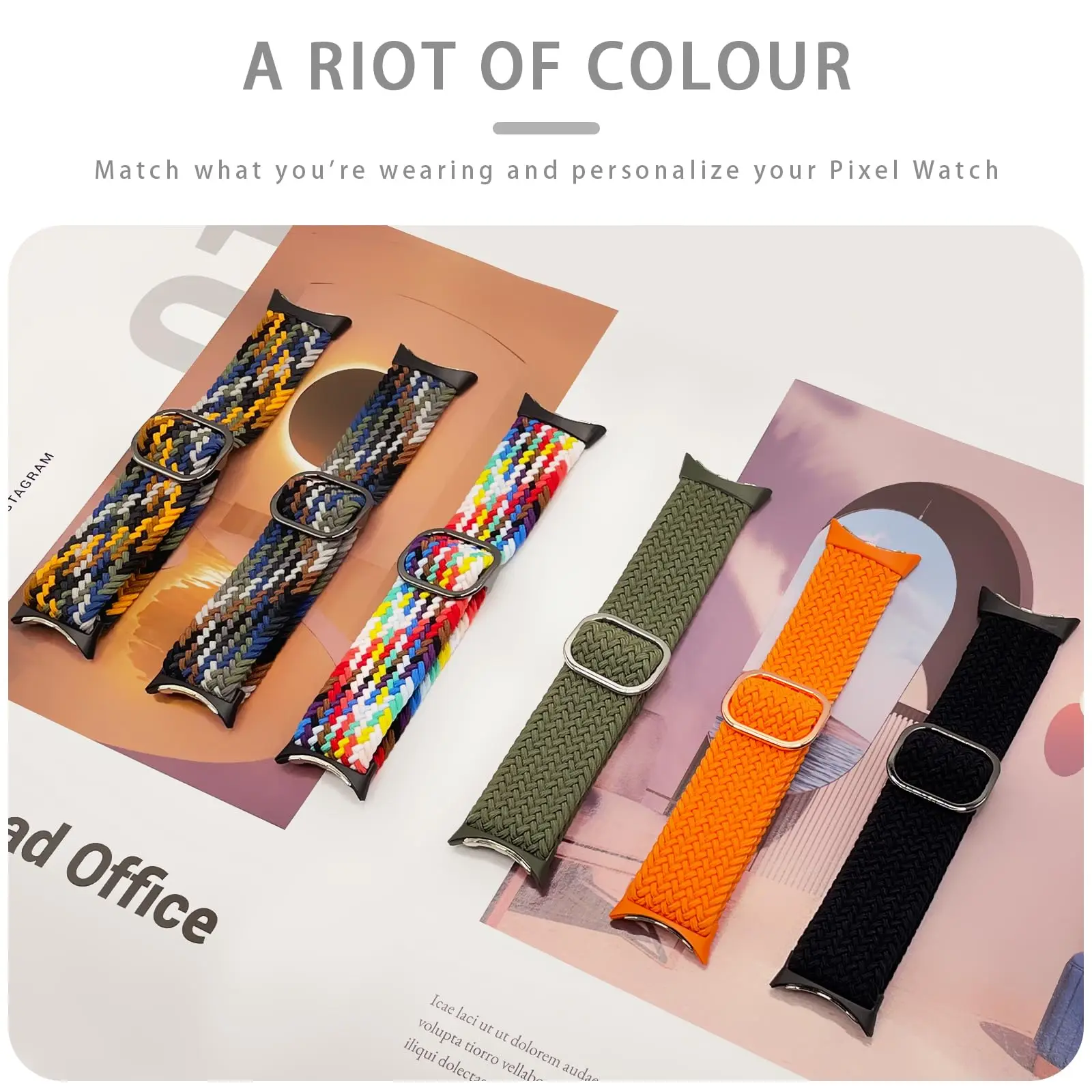 Geflochtene Solo-Schlaufe für Google Pixel 3-Band, Zubehör, Smartwatch, elastisch, verstellbar, Nylongürtel, Correa-Armband, Pixel-Uhrenarmband Image