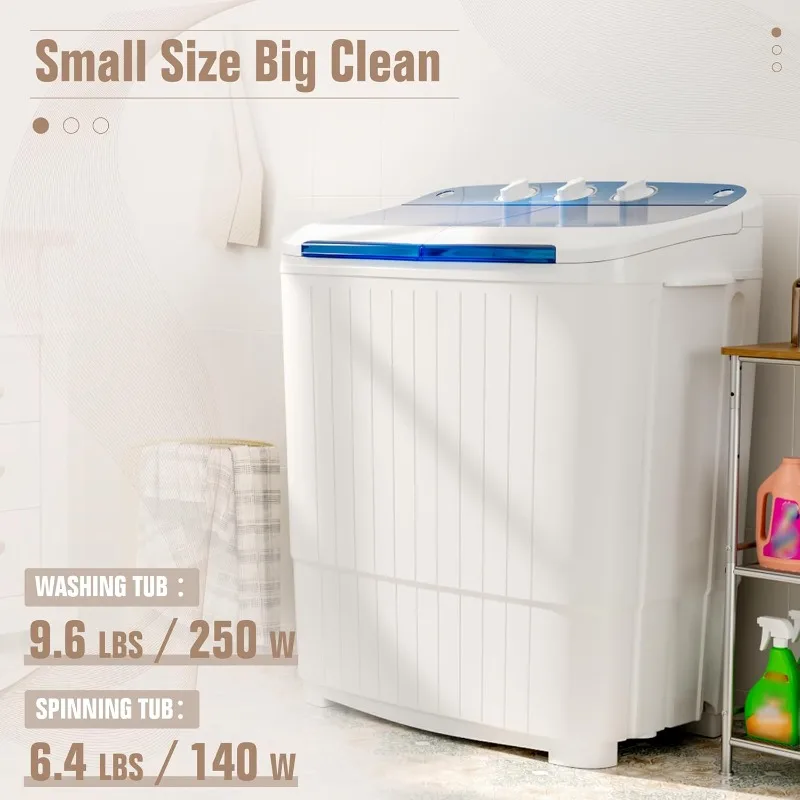 Portable Waher And Dryer, 17.6 Lbs Mini Small Washing Machine Combo With Spin Dryer, Compact Twin Tub Laundry Washer ,Blue