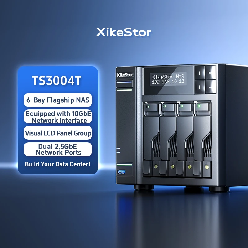 XikeStor DIY NAS Server 4-Bay SATA 2x M.2 NVMe SSD 10G & 2,5GbE Dual LAN Ports Speicher für Home Office Image