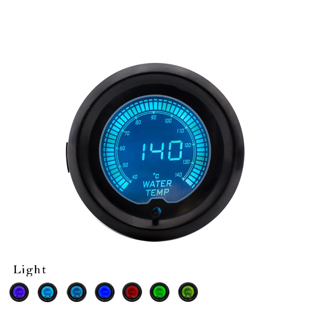Indicatore temperatura acqua LED digitale per auto da 2 "52 mm Misuratore temperatura acqua universale 7 colori 40-140 gradi Celsius con sensore