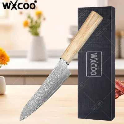 WXCOO Damascus Steel Knife with Box Kitchen Knife Utility Knife VG10 Core Durable Fruit Peeler Vegetable Slicing Meat Cleaver