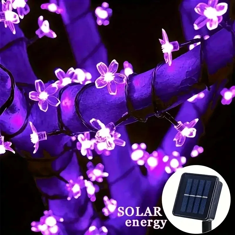 Solar-LED-Lichterkette für den Außenbereich, Kirschblumen, Lichterketten, 8 Beleuchtungsmodi, Solarlampe für Camping, Hochzeit, Weihnachtsdekoration