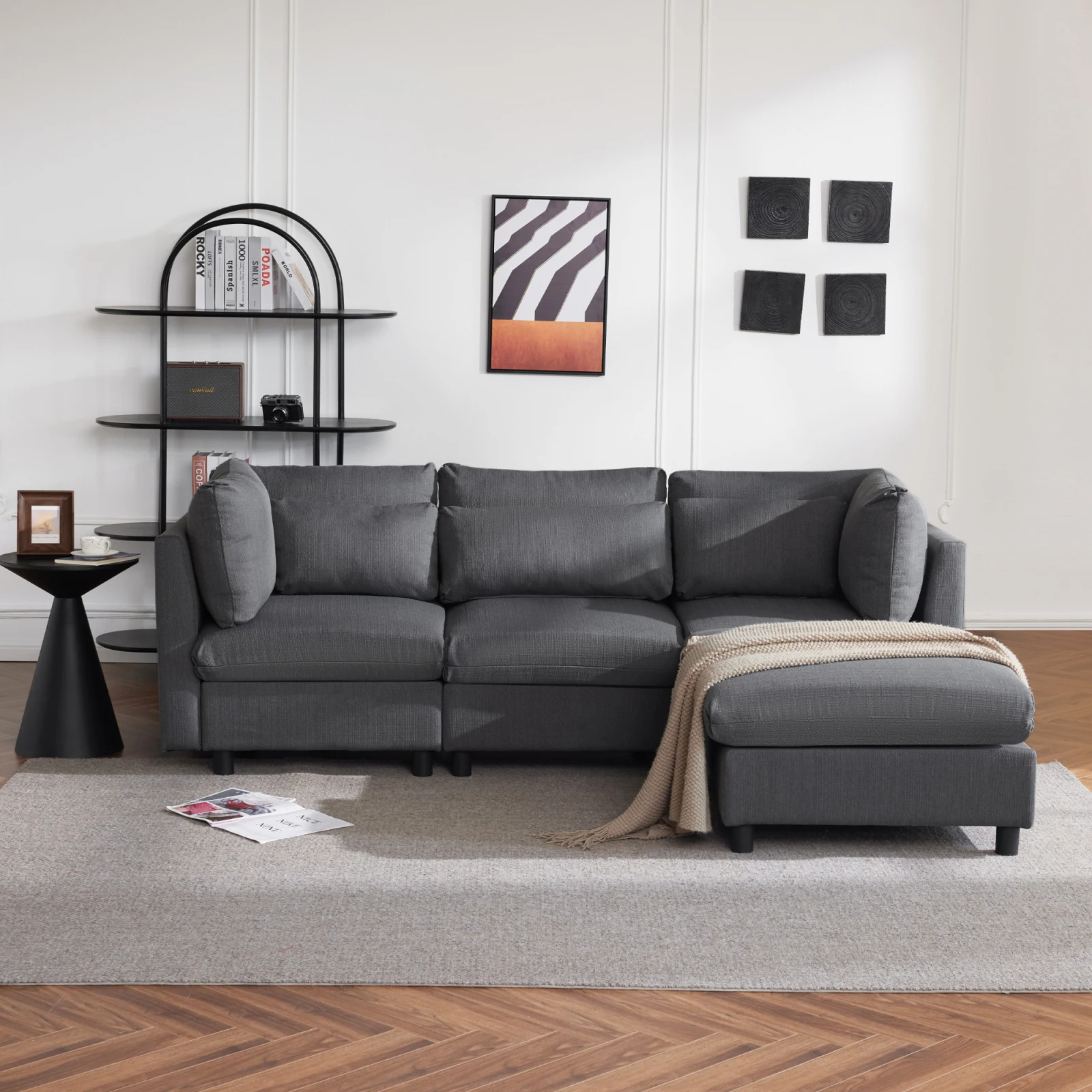 Modernes Design, Polstermöbel, Sofa, Dreisitzer-Sofa, Wohnzimmersofa, Ecksofa mit Fußhocker, L-förmiges Ecksofa Wohnzimmermöbel