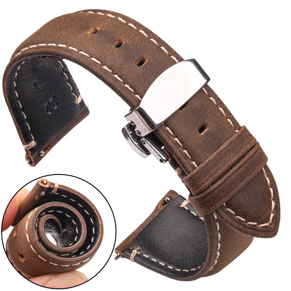 Schnellverschluss-Uhrenarmband aus Rindsleder, 20 mm, 22 mm, mattes Echtleder-Uhrenarmband für Männer und Frauen, Vintage-Armband, grün, rot