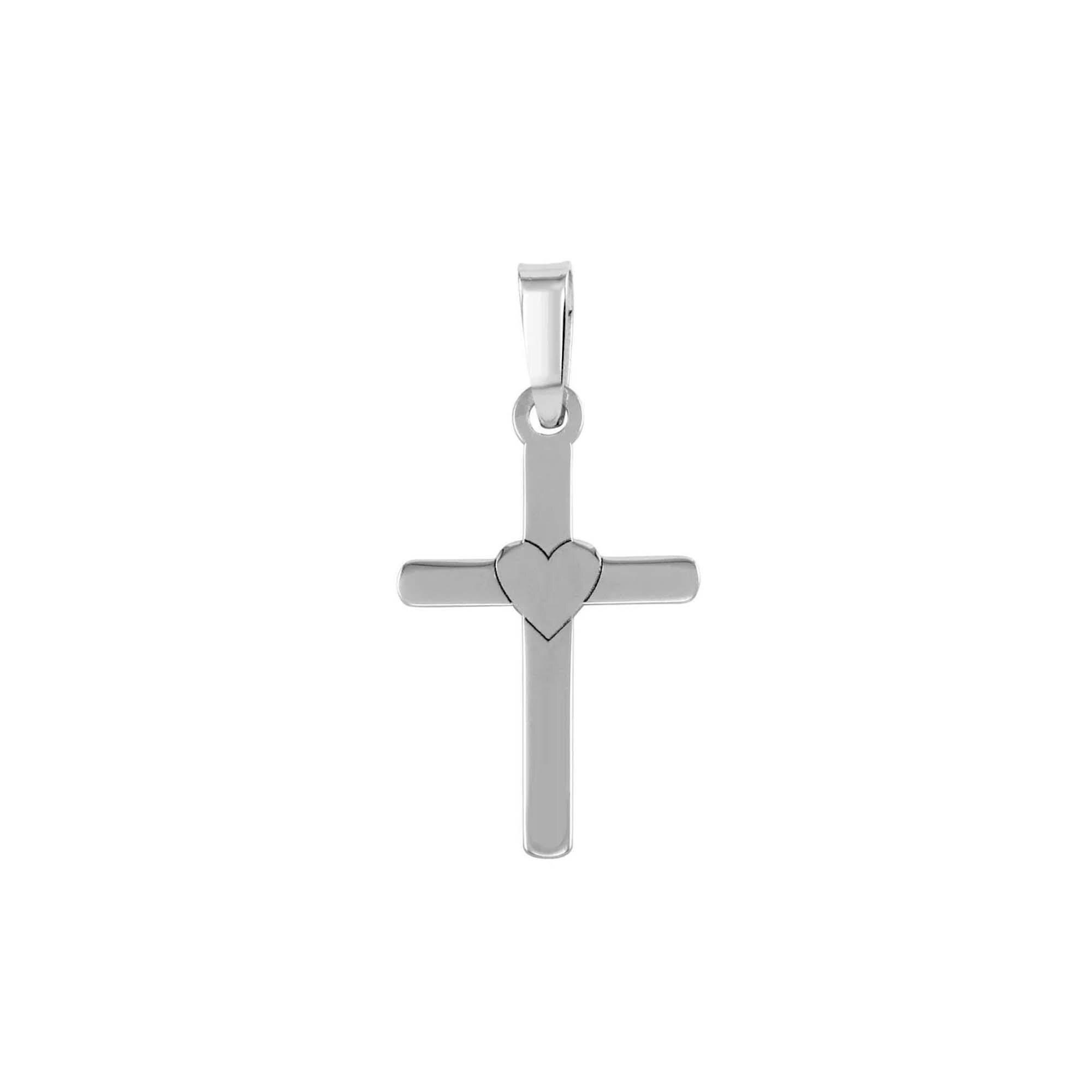 Collana con croce a cuore in argento - Argento Sterling 925 - Croce semplice con ciondolo a forma di cuore - Collana con croce religiosa