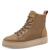 Winterboots TAMARIS, Damen, Gr. 36, braun (camel), Leder, Textil, unifarben, casual, Schuhe, Plateau, Schnürboots, Stiefelette, T-Logoaufnäher an der Schuhzunge