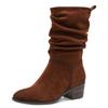 Stiefel TAMARIS, Damen, Gr. 37, braun, Veloursleder, unifarben, modisch, Schuhe, Blockabsatz, Kurzstiefel mit Falten am slouchy Schaft