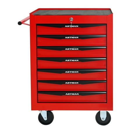 Rolling Metal Tool Chest with 7 Drawers 20 7-Drawer Tool Chest Cabinet with Ball Bearing Drawer Slides Steel Tool Storage Box Organizer -Red&Black