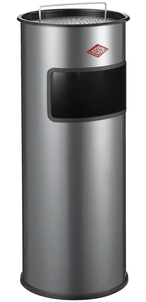 Aschenbecher WESCO "Standascher 30 L, mit Sieb", silber (silberfarben), B:27cm H:64cm T:27cm Ø:27cm, Stahlblech, Mülleimer, Aschenbecher, mit Einwurfschlitz und herausnehmbarem Sieb