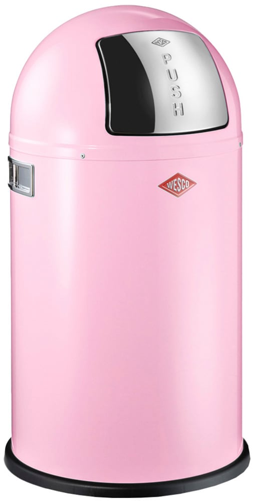 Mülleimer WESCO "Pushboy Junior Abfallsammler", pink, B:35cm H:63cm T:35cm Ø:35cm, Edelstahl, Kunststoff, Metall, Stahlblech, Mülleimer, Mülleimer, mit Metalleinsatz, Griffe, Einwurfklappe aus Edelstahl und Bodenring
