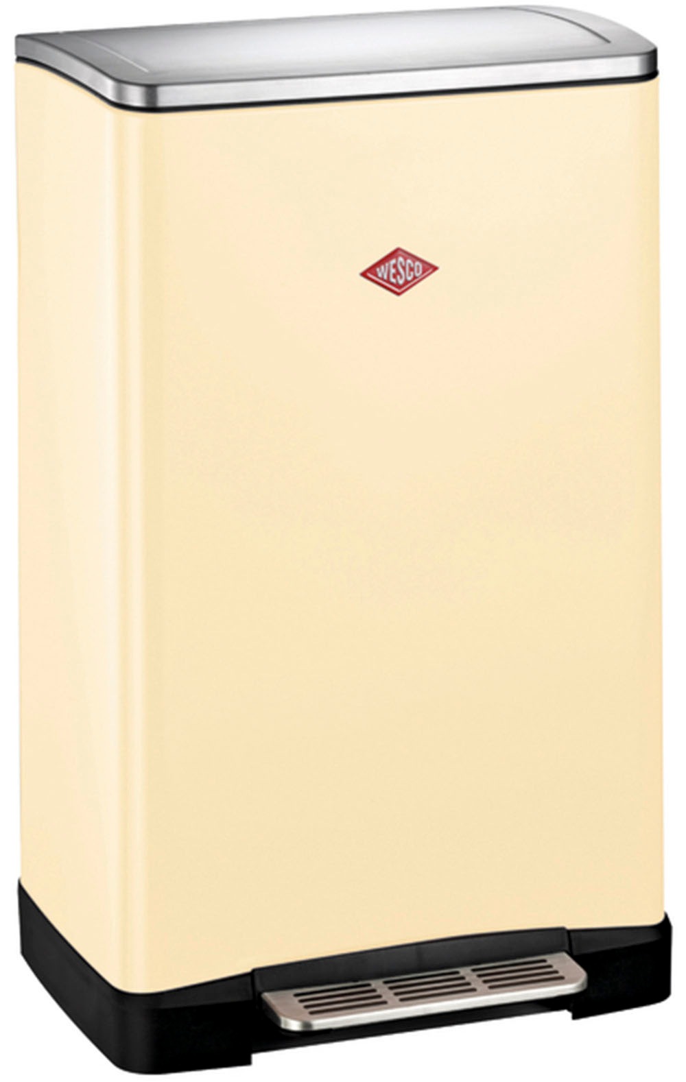 Mülltrennsystem WESCO "Big Double Boy Abfallsammler mit Dämpfer", mandel, B:34,5cm H:65cm T:40,5cm, Edelstahl, Kunststoff, Stahlblech, Mülleimer, Mülltrennsystem, mit Kunststoffeinsatz, Edelstahldeckel mit Arretierung und Fußtritt