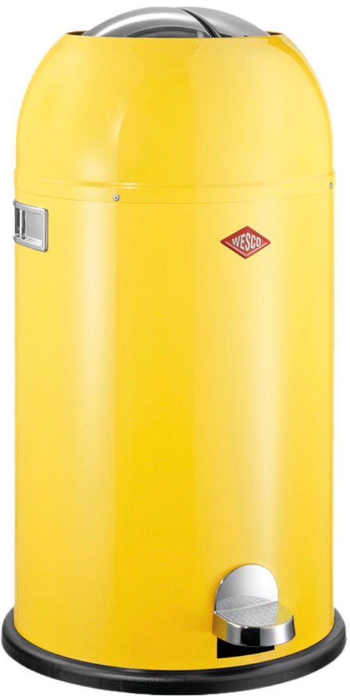 Mülleimer WESCO "Kickmaster Abfallsammler mit Dämpfer", lemongelb, B:37,5cm H:69cm T:37,5cm Ø:37,5cm, Edelstahl, Kunststoff, Metall, Stahlblech, Mülleimer, Mülleimer, mit Metalleinsatz, Fußtritt, Klappe, Griff und Bodenring