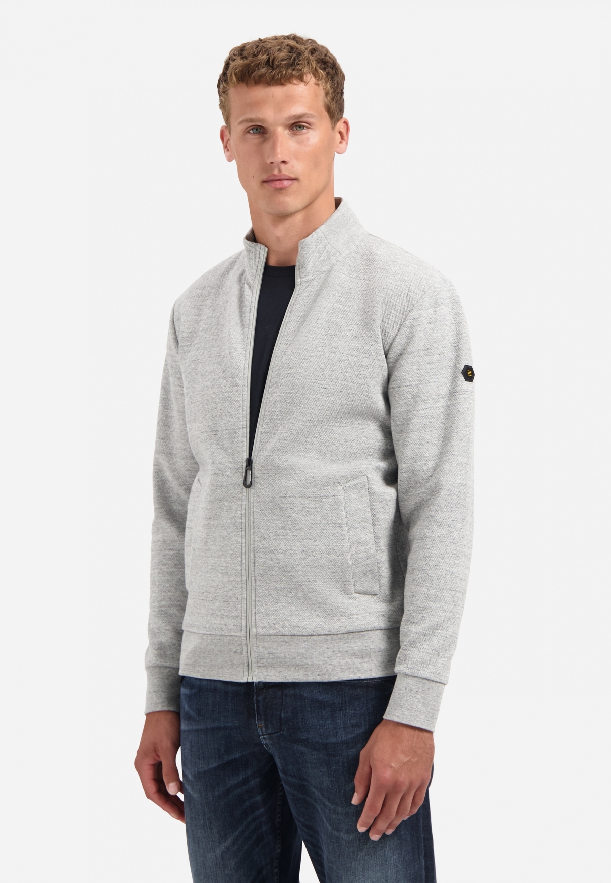 Sweater NO EXCESS "No Excess Strukturierter Cardigan", Herren, Gr. S, grau melange, 70% Baumwolle, 28% Polyester, 2% Elasthan, Sweatshirts Sweater