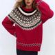 Per donna Felpa Maglione Fair Isle Maglione Moda Casual Geometrico A Coste Girocollo Lavorato a maglia Stampato Manica Lunga Top Regolari Maglia Natale All'aperto Quotidiano Rosso Autunno Inverno