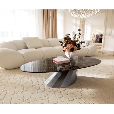 DELIFE Couchtisch Edge Oval 140x75 cm Keramik Laminam® Emperador Extra Lucidato Dunkelbraun Parabi Metallic Silber, Couchtische Image