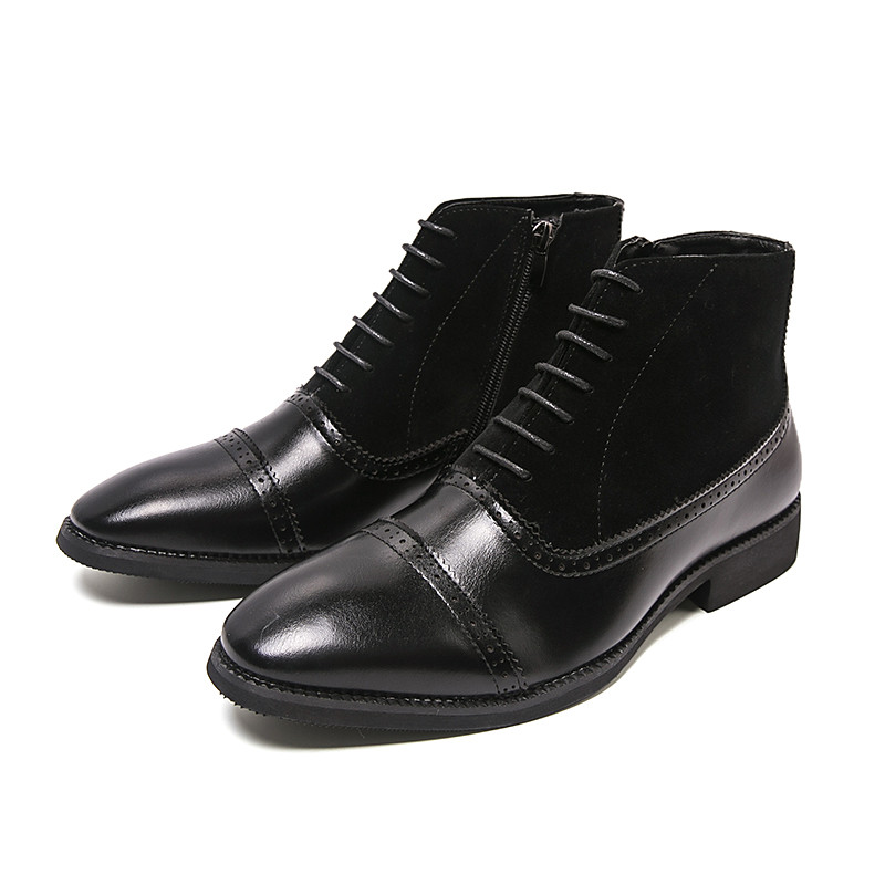 Men's Black Faux Leather High-Top Boots with Stylish Design and Elastic Sides, Perfect for Formal Occasions, Work and Smart Casual Wear