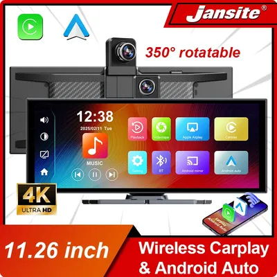 Universal 11,26 Zoll CarPlay Android Auto Autoradio, 4K Dash Cam Carplay Bildschirm für Auto, Rückfahrkamera Multimedia Video Player