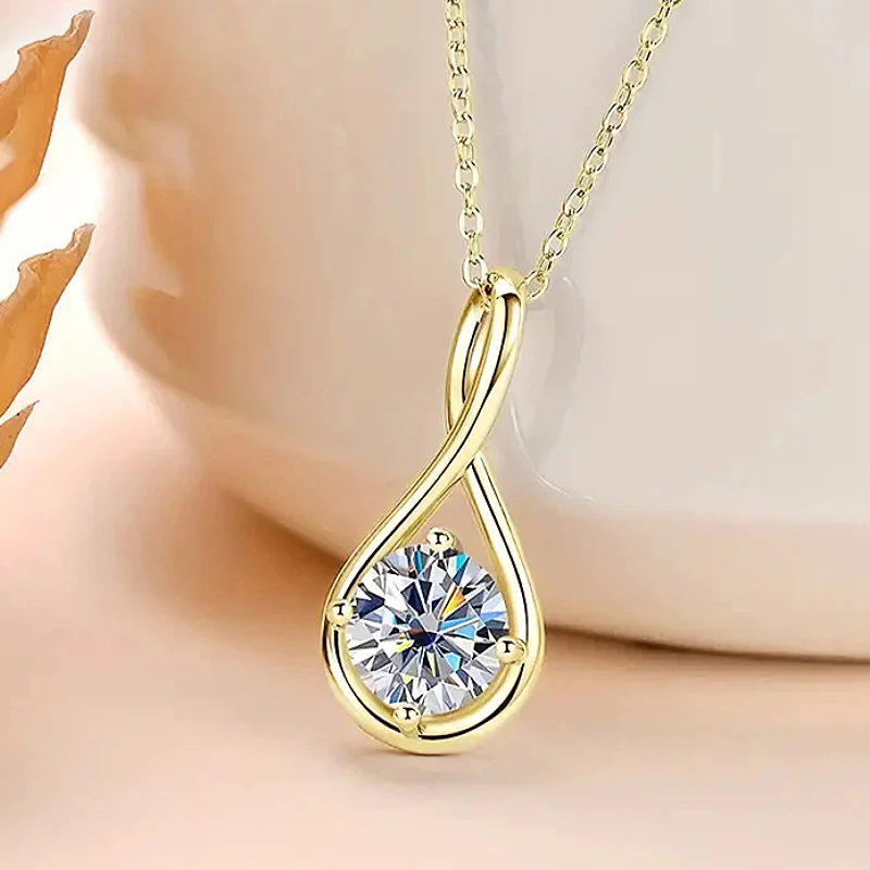 Huitan Halskette mit Anhänger für Damen, eingelegt, glänzend, Zirkonia, silberfarben/goldfarben, für Hochzeit, Party, Alltag, trendige Accessoires Image