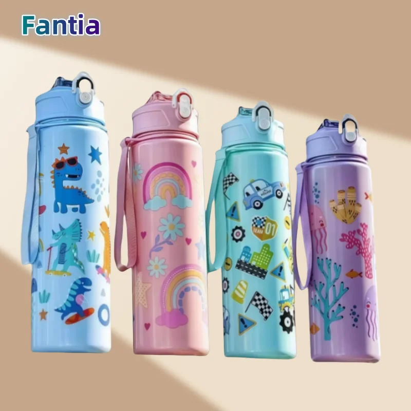 750 ml Dinosaurier Wasser Flasche Für Kinder Wasser Sippy Tasse Mit Silikon Stroh Auslaufsichere Kunststoff Wasser Flaschen Sommer Kinder Wasser Tasse Image