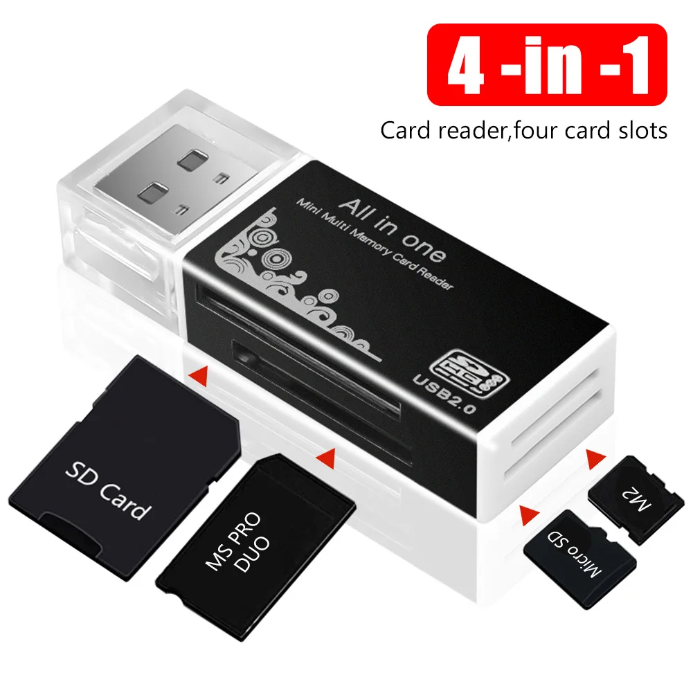 Lettore di schede USB 2.0 Adattatore di memoria per lettore di schede multiple 4 in 1 per lettore di schede Memory Stick Pro Duo Micro SD/T-Flash/M2/MS