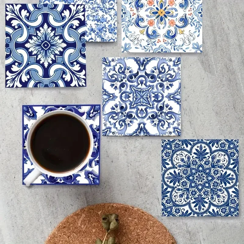 6 Stück/Set rutschfeste Untersetzer aus Holz mit Mandala-Muster, geeignet für rutschfeste Untersetzer mit Bar- und Café-Dekoration Image