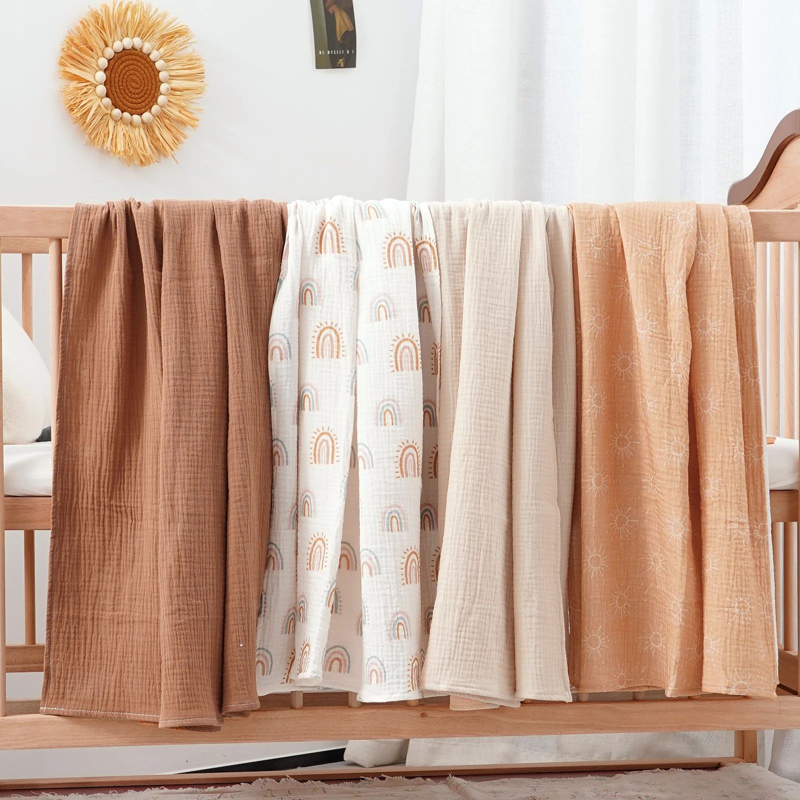 Elinfant 4 Stück Baby-Puckdecken aus 100 % Baumwolle, weich, gemütlich, für Neugeborene, Empfangsdecken, Bettwäsche, Kinderzimmer-Essentials Image