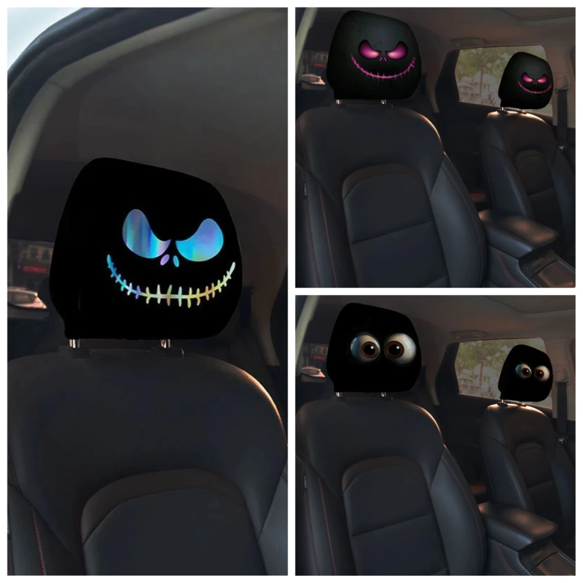 2PCS Auto Kopfstütze Abdeckungen Lustige Cartoon Kopfstütze Abdeckung Auto Sitz Kopfstütze Schutz Auto Vordersitz Rest Halloween Dekoration Image
