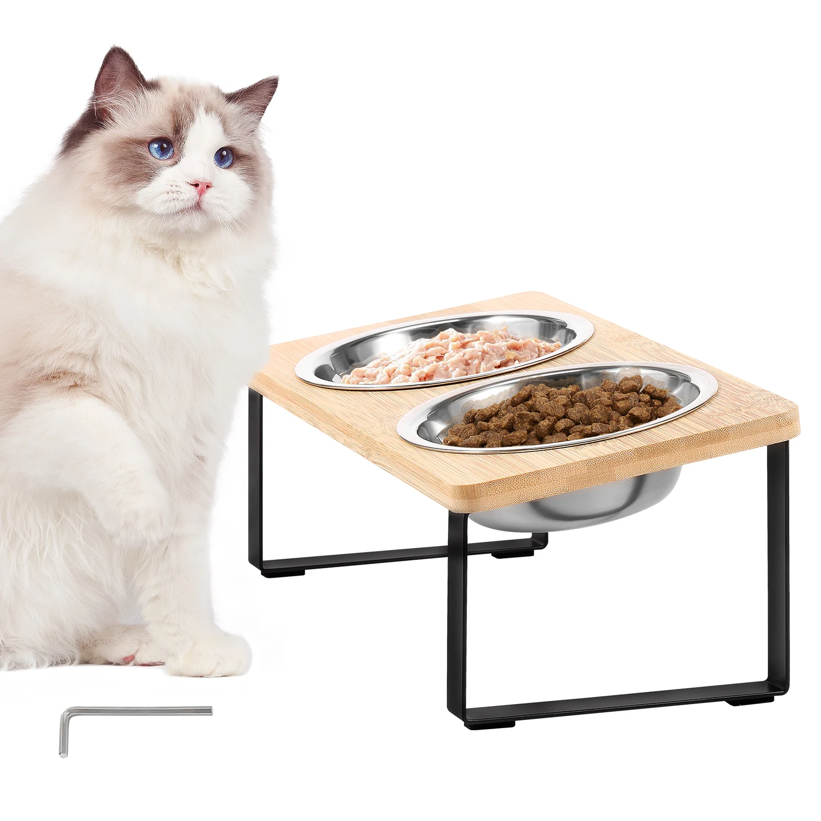 Erhöhte Katzennapf aus Edelstahl, Ständer-Set, einfache Reinigung, rutschfestes Katzenfutternapf-Set für trockene und nasse Lebensmittel, Wasser für kleine Hunde Image