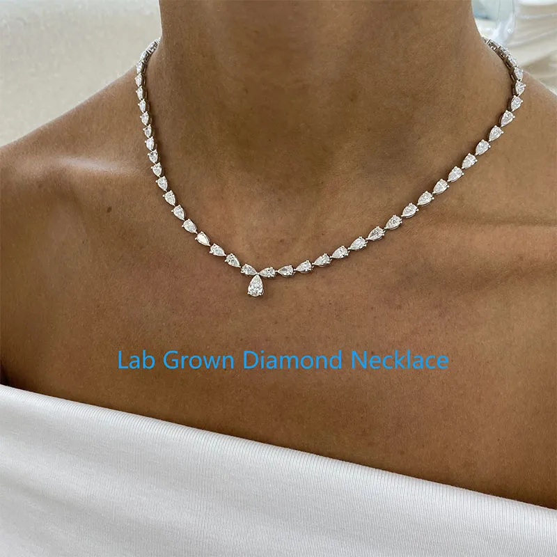 32 CTW Birnenschliff CVD HPHT Lab Grown Diamant-Tennis-Halskette DEF VS-VVS Platin 950 Volldiamant-Hochzeits-Halskette für Damen Image