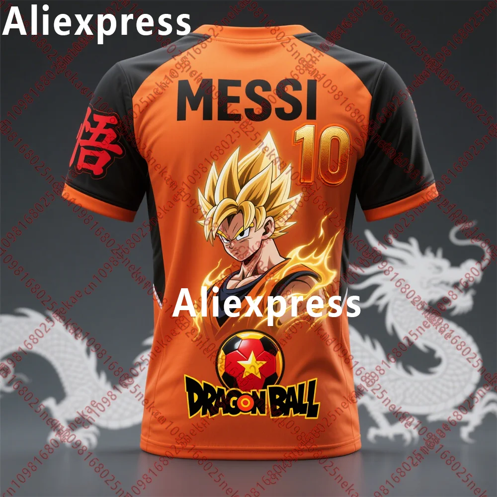 Dragon Ball X Messi Soccer Jersey - Orange/Black Goku Super Saiyan Messi #10 Anime - Sports Crossover Must - Have for Fans