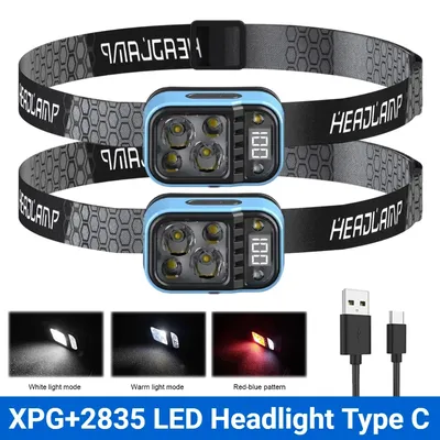 LED Headlamp Flashlight Motion Sensor Type-C Rechargeable Work Light Head Lamp Super Bright Torch for Hiking Running Repairing