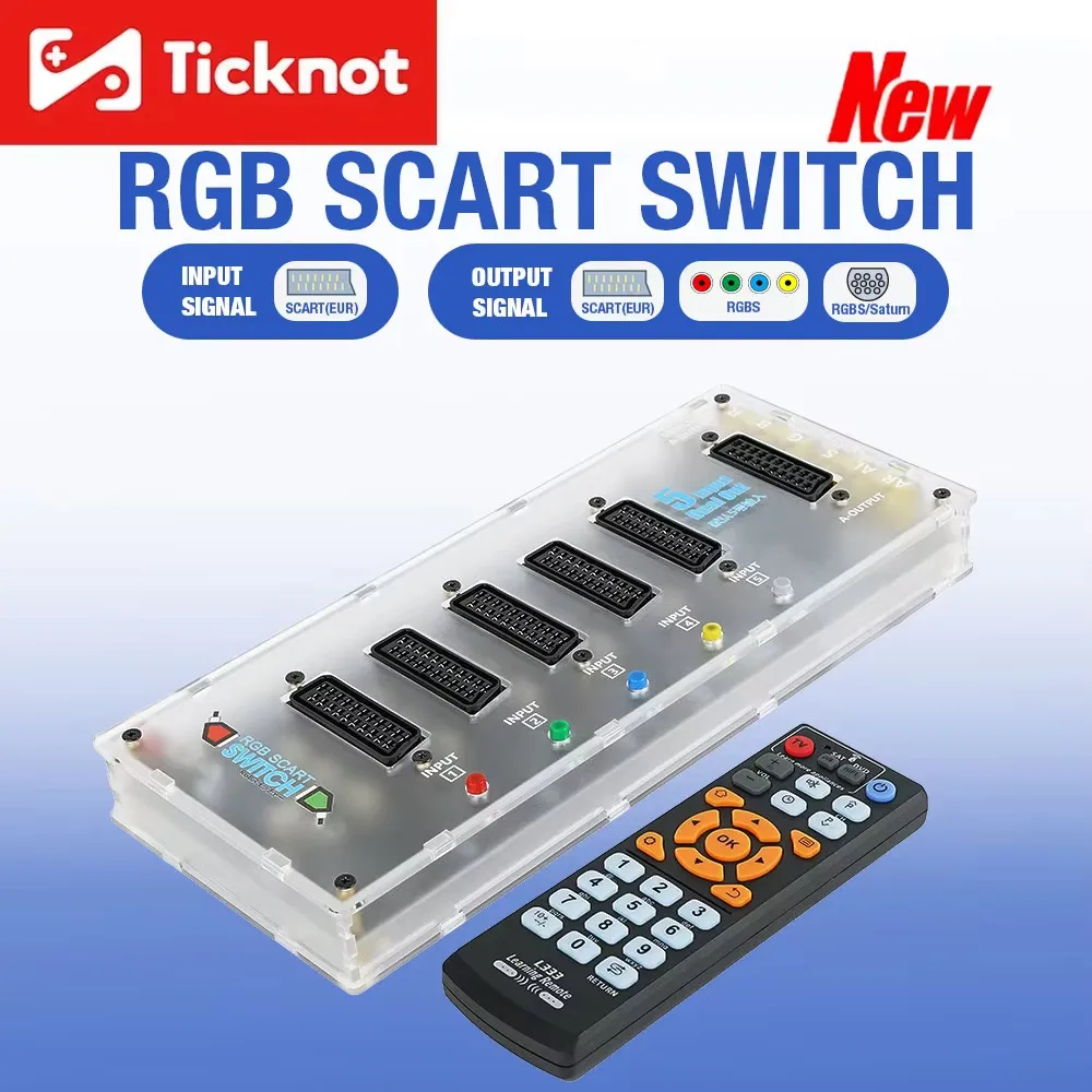 5-in-1 Retro-Scart-Schalter unterstützt Euro Scart-Eingang Scart/RGBS RCA/Saturn MiniDIN-Ausgang Videokonverter für Retro-Spielekonsolen Image