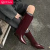 QUTAA 2026 Mode Winter Frauen Kniehohe Stiefel Kuh Leder Keil Spitz Frau Schuhe High Heels Motorrad Lange Stiefel 34-40