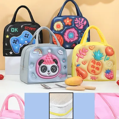 3D Cartoon Tier Muster Mittagessen Tasche Verdickte Handheld Isolierte Lunch Box Taschen Große Kapazität Kinder Bento Tasche