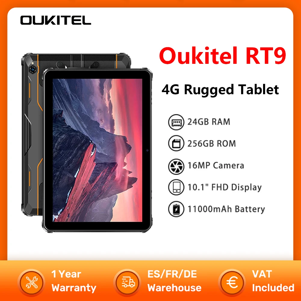 Oukitel RT9 4G Rugged Tablet CPU T606 10,1" HD Display 120Hz 24GB RAM 256GB Wasserdichtes Tablet 11000mAh Android 14.0 Tablet PC Image