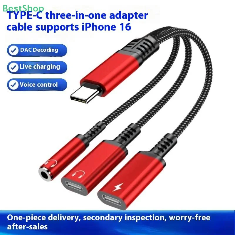    3-in-1 60 W Lade-Kopfhörer-Adapter Typ C auf Dual Typ C/3,5 mm Klinke Audio-Adapterkabel Image